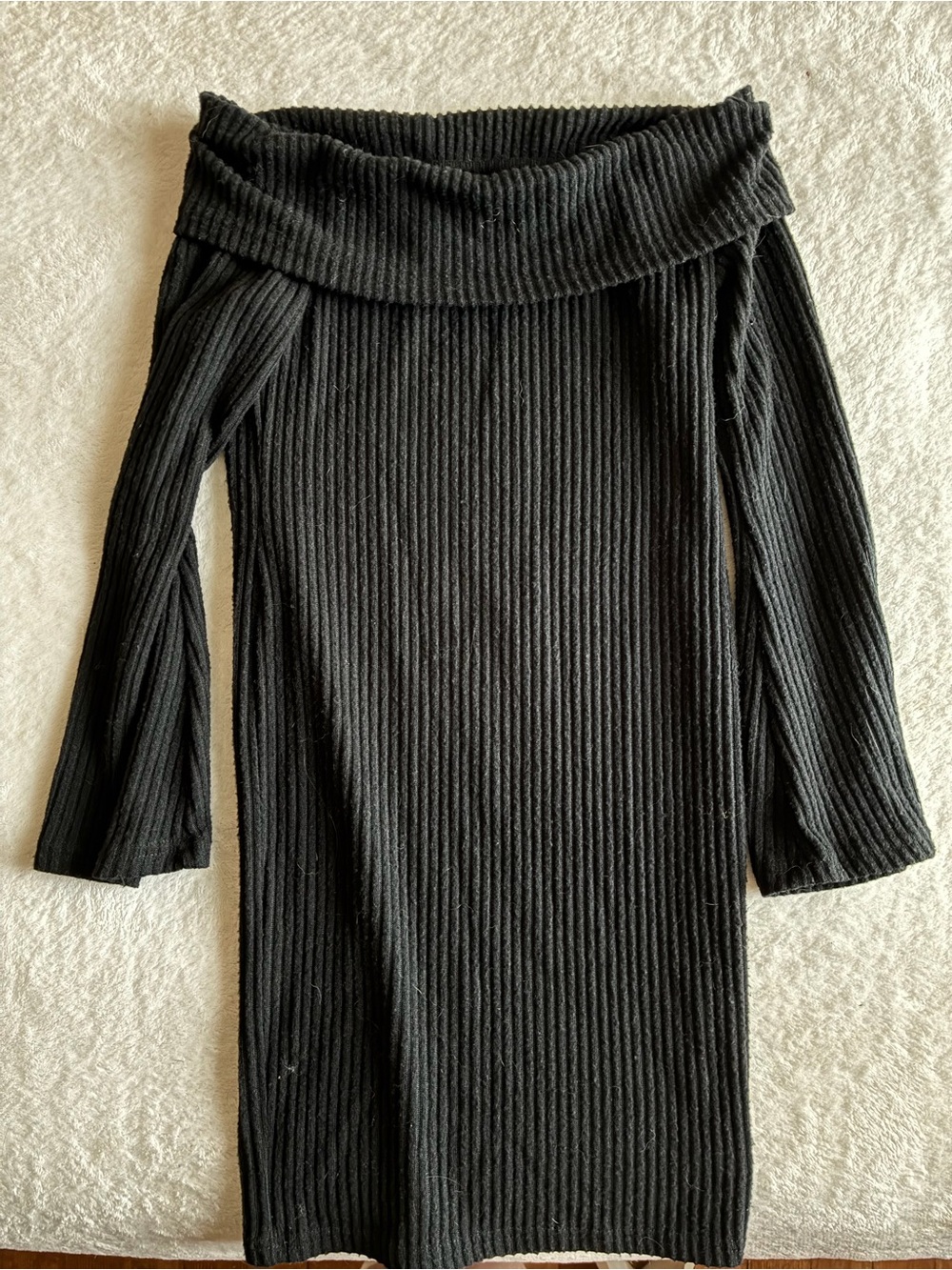 Off-the-Shoulder Black Ribbed Knit Sweater